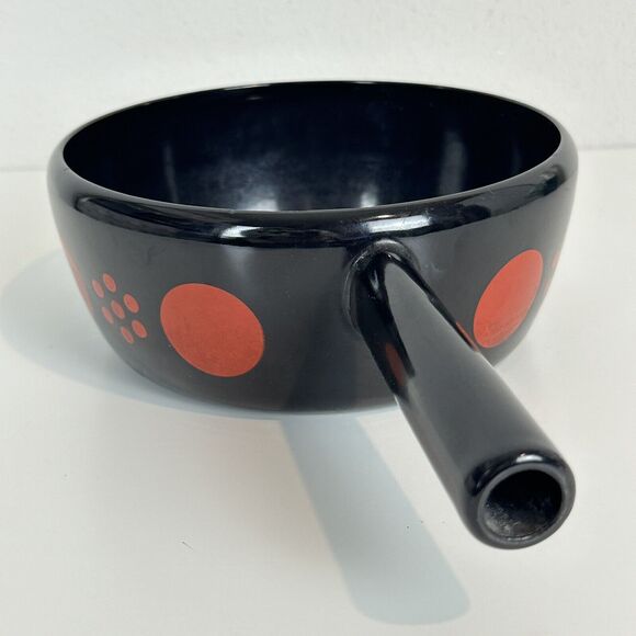 Vintage MCM Black Enamel Sauce Pan Red Dots Mid-Century 60s - Picture 5 of 9